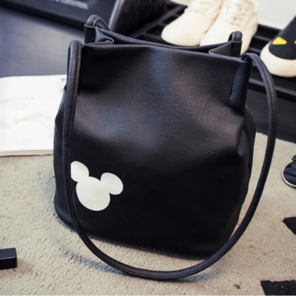 Black Tote Bag with White Mickey Mouse Design EUC - Picture 1 of 9